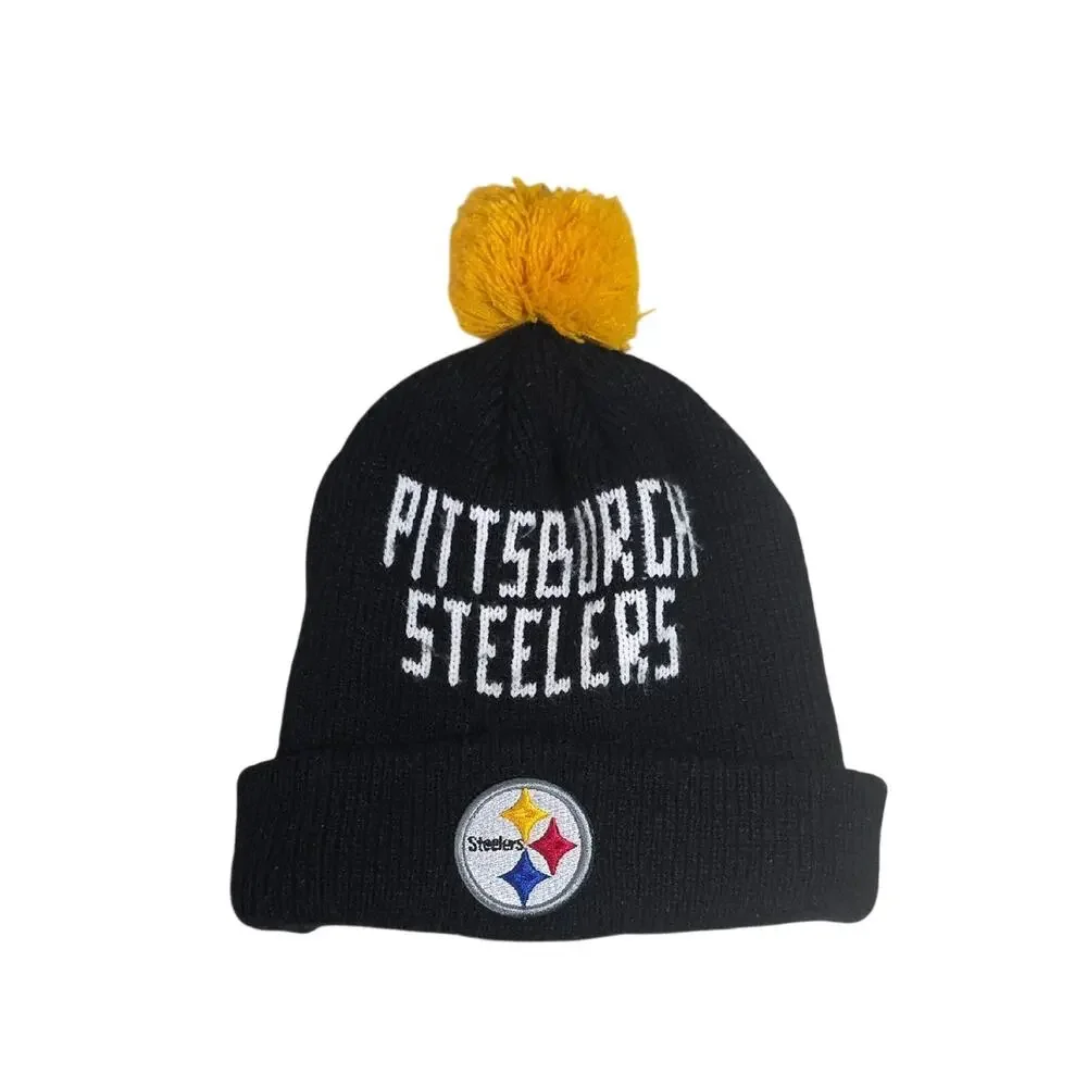 NFL Team Apparel Pittsburgh Steelers Cuffed Knit Beanie With Pom
